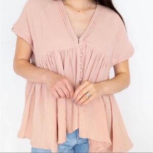Women's Pink Babydoll 100% cotton Button-Front Top